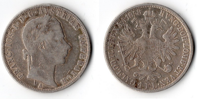  Österreich-Habsburg  1 Florin  1858  FM-Frankfurt Feingewicht: 11,11g  Silber  schön   
