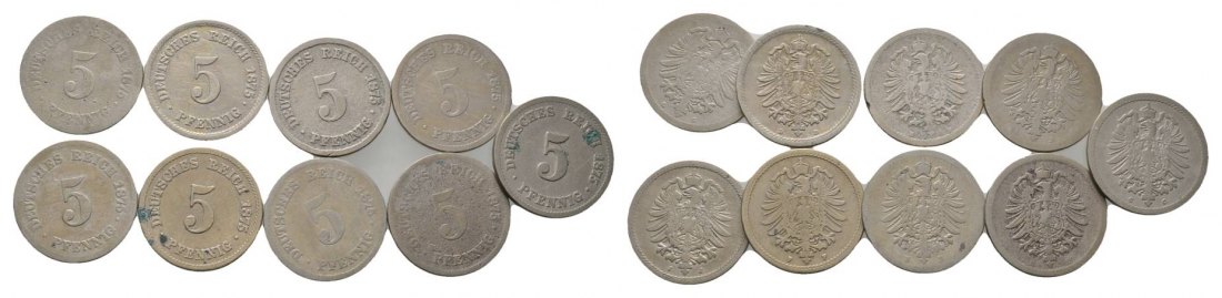  Kaiserreich, 9 Kleinmünzen (1875)   