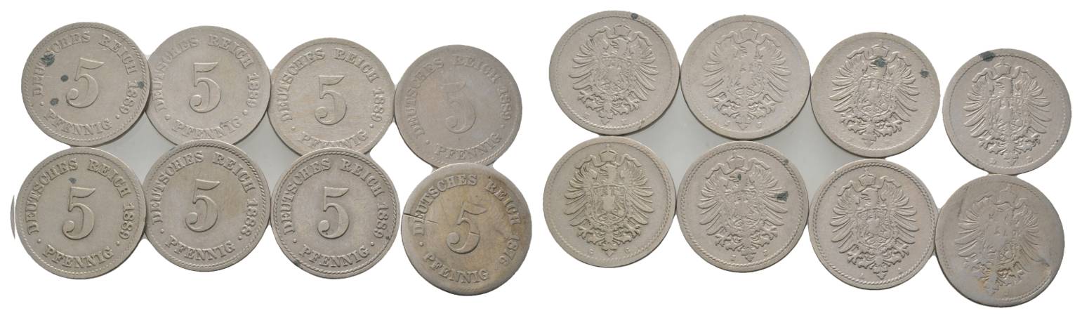  Kaiserreich, 8 Kleinmünzen (1890/1889/1876)   