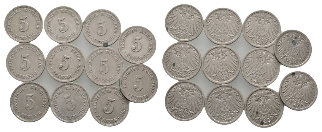  Kaiserreich, 11 Kleinmünzen (1906/1907)   