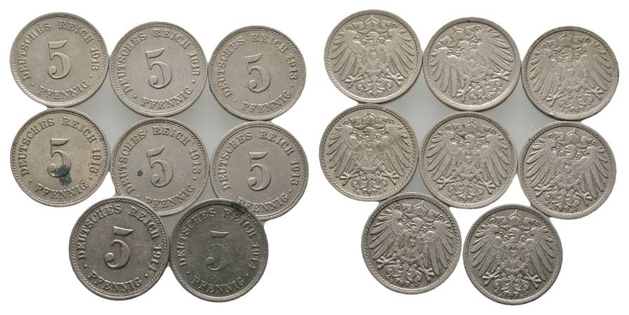  Kaiserreich, 8 Kleinmünzen (1913/1914)   