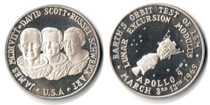  USA   Medaille 1969  FM-Frankfurt  Feinsilber: 23,13g Silber  Earth's Orbit Test of Lem   
