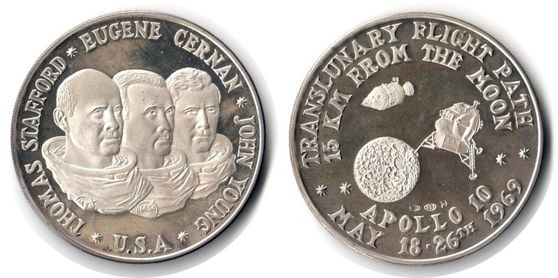  USA   Medaille 1969  FM-Frankfurt  Feinsilber: 23,13g Silber  Translunary flight path   
