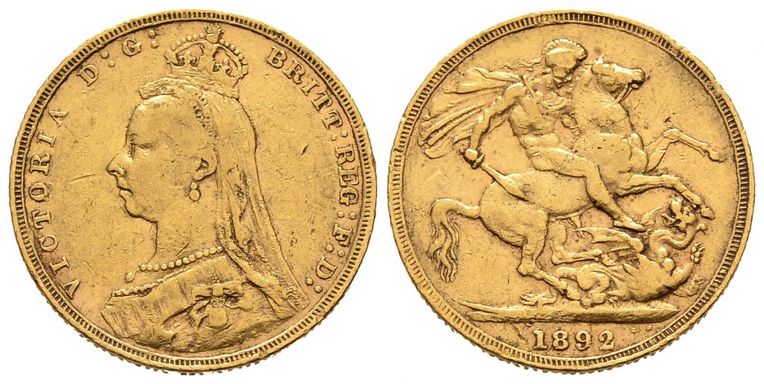 PEUS 8781 Grossbritannien 7,32 g Feingold. Victoria (1837 - 1901) Jubiläumsbüste mit Witwenschleier Sovereign GOLD 1892 Kratzer, Sehr schön