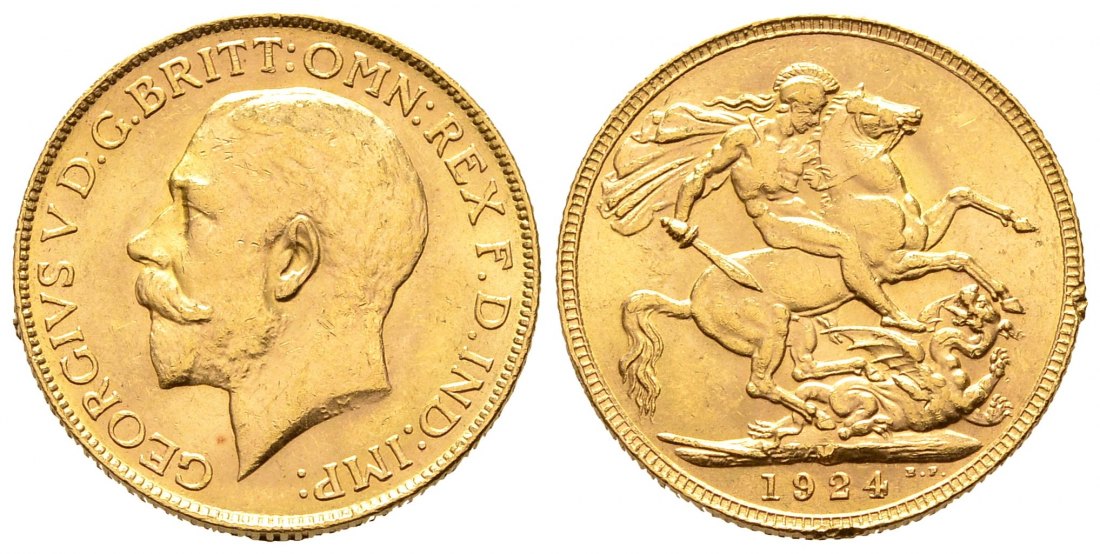 PEUS 8784 Großbritannien / Australien 7,32 g Feingold. Georg V. (1910 - 1936) Australien / Perth Sovereign GOLD 1924 M Melbourne Seltenes Jahr, Sehr schön