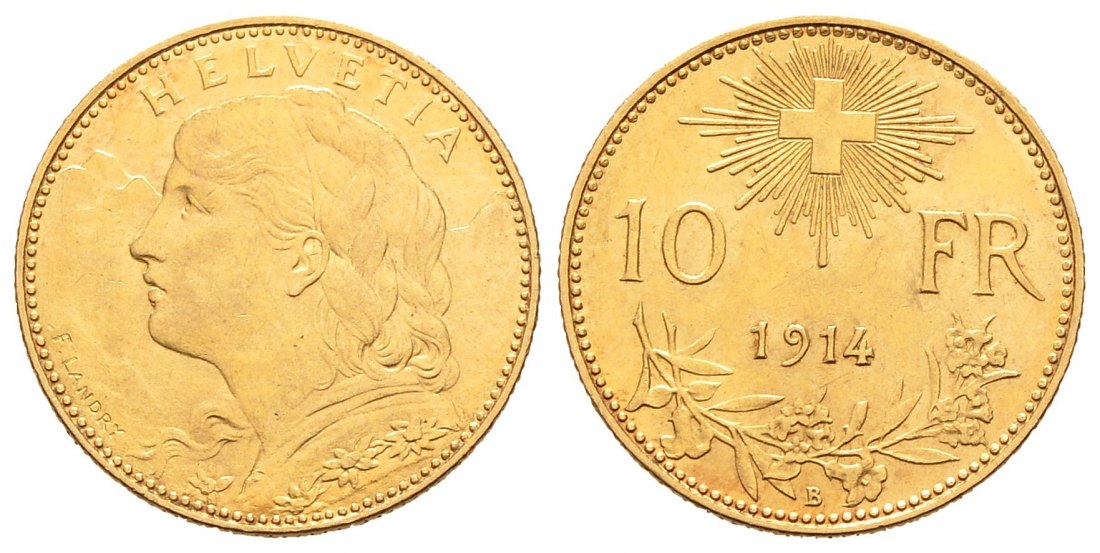 PEUS 8788 Schweiz 2,90 g Feingold 10 Franken GOLD 1914 B Vorzüglich