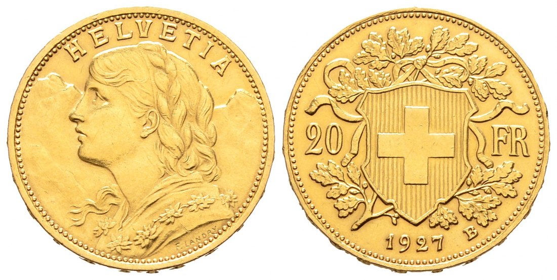 PEUS 8790 Schweiz 5,81 g Feingold. Vreneli 20 Franken GOLD 1927 B Fast Vorzüglich