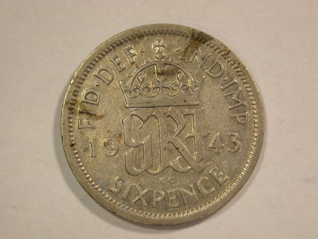 B26 Großbritannien  6 Pence 1943 in ss+/ss-vz Originalbilder   