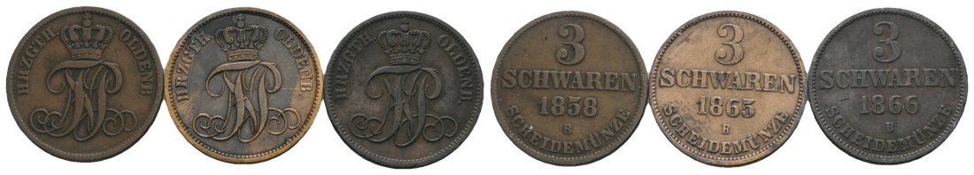  Altdeutschland, 3 Kleinmünzen (1858/1865/1866)   
