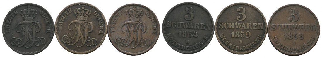  Altdeutschland, 3 Kleinmünzen (1864/1859/1858)   