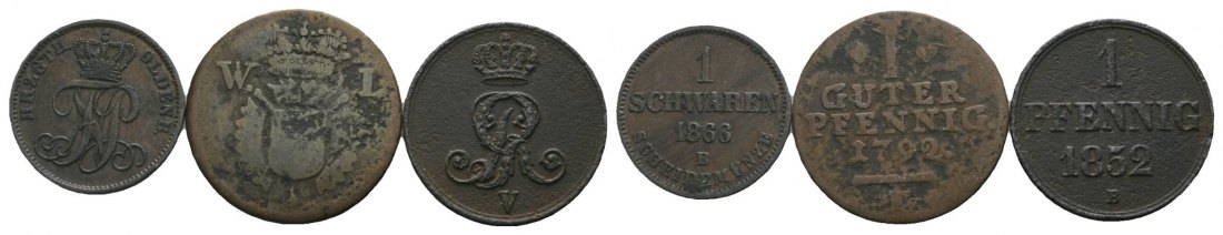  Altdeutschland, 3 Kleinmünzen (1866/1792/1852)   