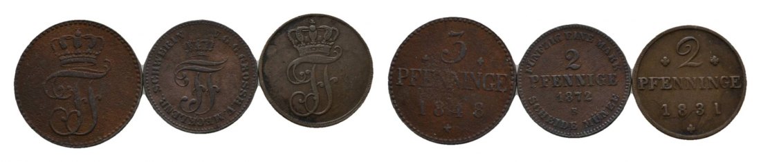  Altdeutschland, 3 Kleinmünzen (1848/1872/1831)   