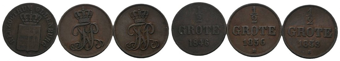  Altdeutschland, 3 Kleinmünzen (1846/1856/1853)   