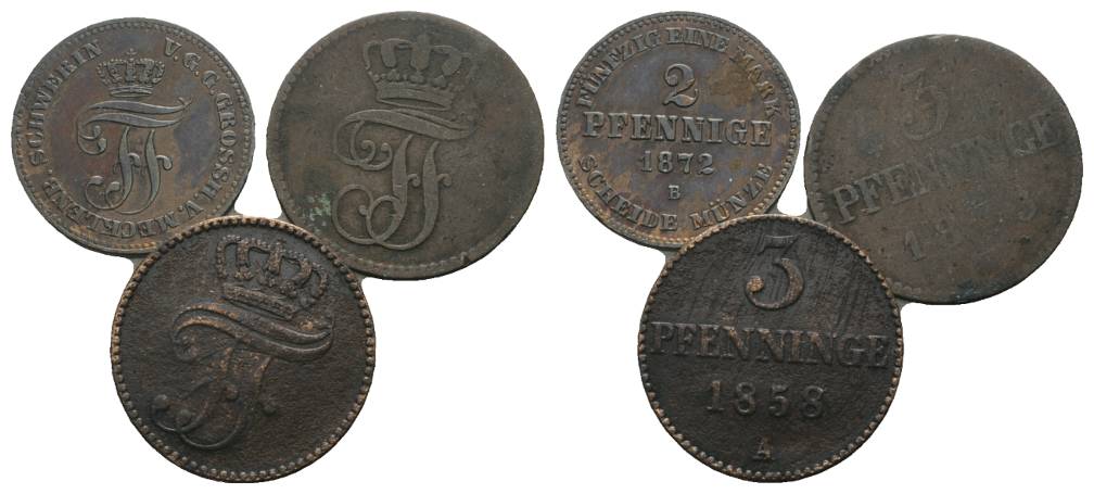  Altdeutschland, 3 Kleinmünzen (1872/18?3/1858)   