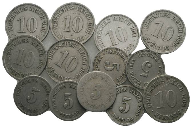  Kaiserreich, 10/5 Pfennig  (13 Kleinmünzen)   