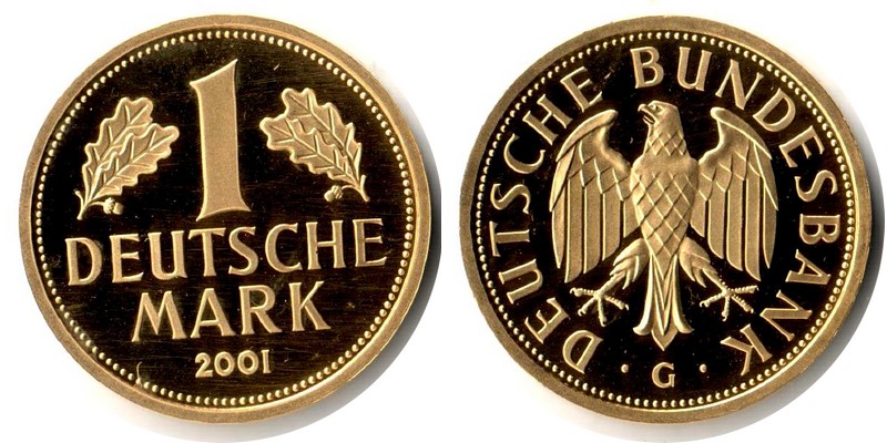 Deutschland MM-Frankfurt Feingewicht: 12g Gold 1 Mark (Goldmark 'G') 2001 vorzüglich