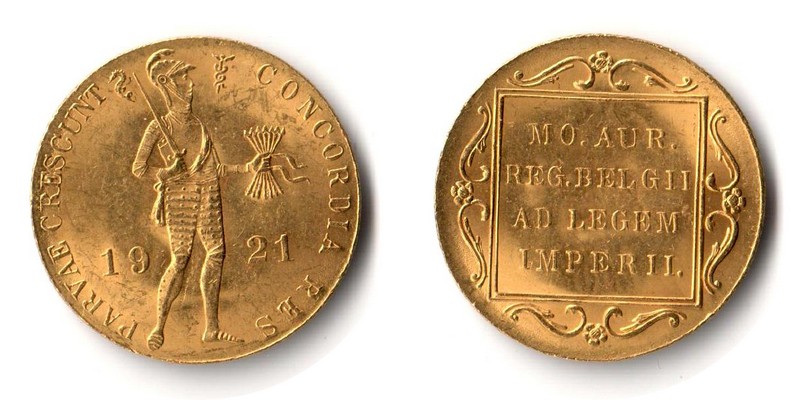 Niederlande MM-Frankfurt  Feingewicht: 3,43g Gold 1 Dukat 1921 vorzüglich