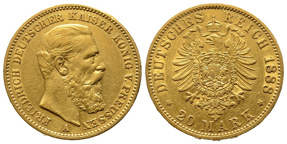 PEUS 8866 Kaiserreich - Preußen 7,17 g Feingold. Friedrich III.(09.03. - 15.06.1888) 20 Mark GOLD 1888 A Sehr schön +