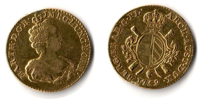 Österreich MM-Frankfurt Feingewicht: 10,85g Gold Doppelter Sovereign d`or Maria Theresia 1759 ss