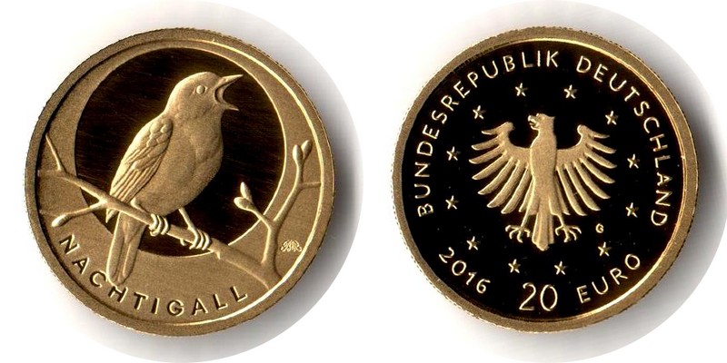 Deutschland MM-Frankfurt Feingewicht: 3,88g Gold 20 Euro Nachtigall 2016 G stg