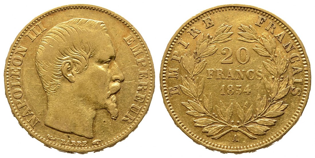 PEUS 8871 Frankreich 5,81 g Feingold. Napoleon III. (1852-1870) 20 Francs GOLD 1854 A Sehr schön