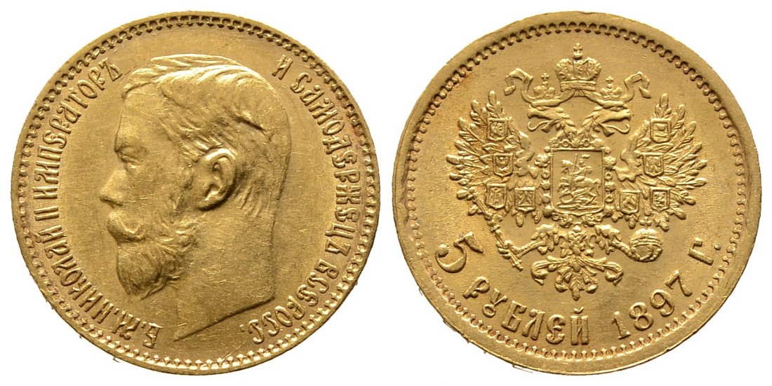 PEUS 8872 Russland 3,87 g Feingold. Zar Nikolaus II. (1894 - 1917) 5 Rubel GOLD 1897 AR Sehr schön +