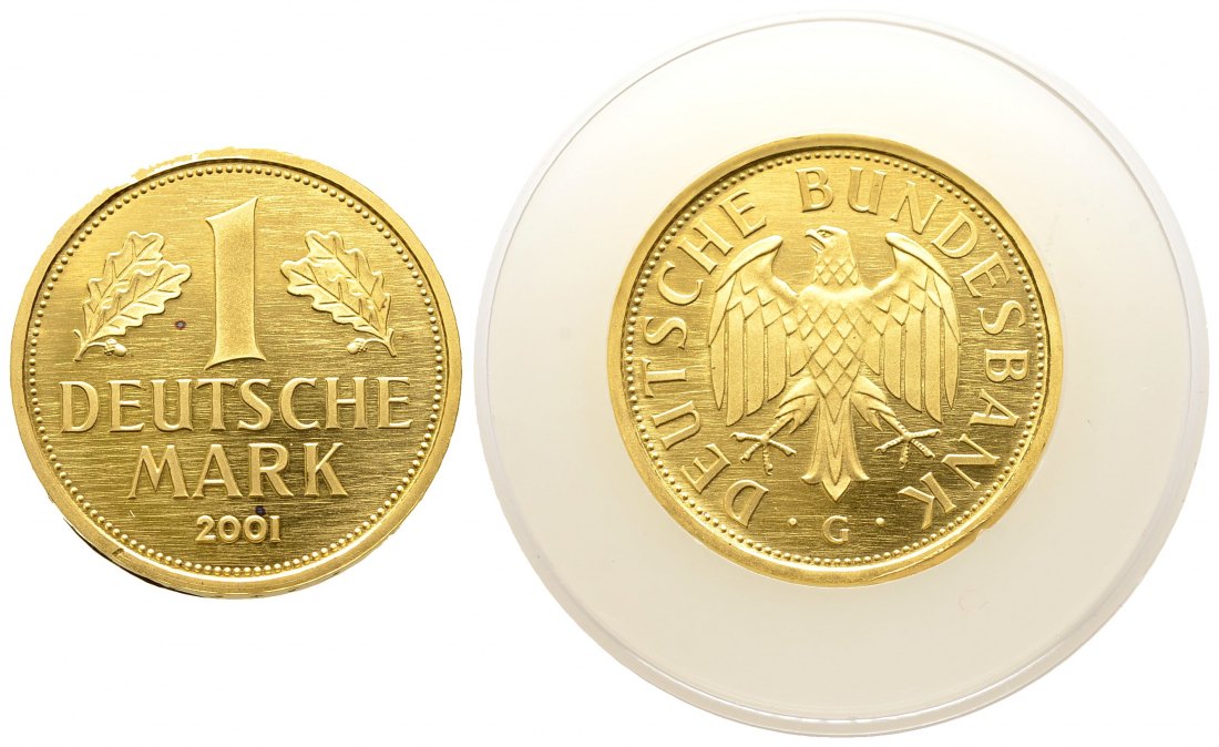 PEUS 8880 BRD 12 g Feingold. 1 Mark GOLD 2001 G Karlsruhe Kl. Rote Flecken, Stempelglanz (Kapsel)