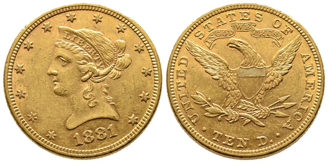 PEUS 8883 USA 15,05 g Feingold. Coronet Head 10 Dollars GOLD 1881 Sehr schön