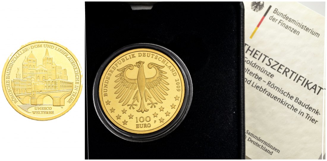 PEUS 8890 BRD 15,55 g Feingold. Trier mit Etui + Zertifikat 100 Euro GOLD 2009 F Stuttgart Stempelglanz (Originalkapsel)