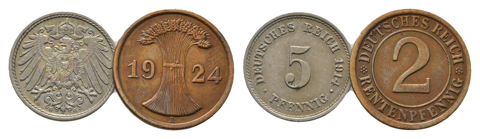  Weimarer Republik, 5 Pfennig 1924, 2 Rentenpfennig 1924   