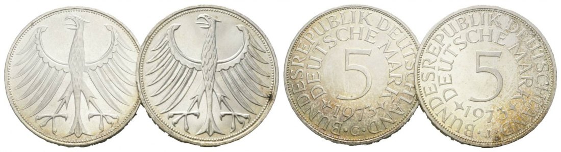  BRD, 5 Mark 1973 (2 Münzen G+J)   