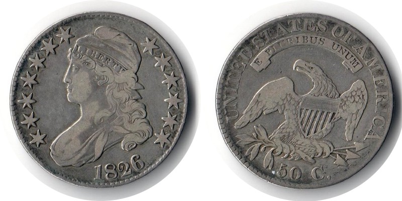 USA  Capped Bust Half Dollar   1826  FM-Frankfurt Feingewicht: 12,13g Silber ss   