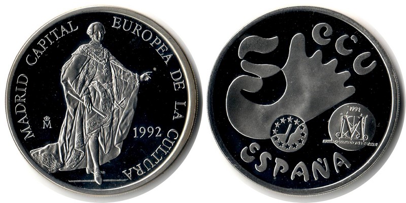  Spanien   5 ECU  1992  FM-Frankfurt  Feingewicht: 31,1g  Silber  PP   