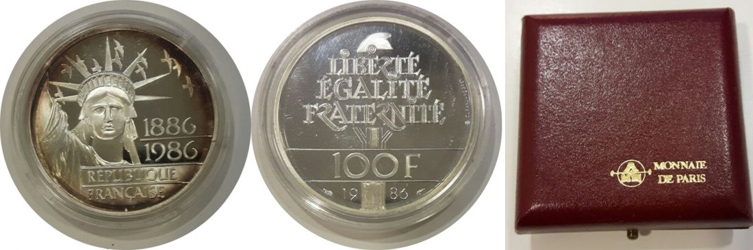 Frankreich  100 Francs  1986  FM-Frankfurt Feingewicht: ca. 15g Silber pp angelaufen   