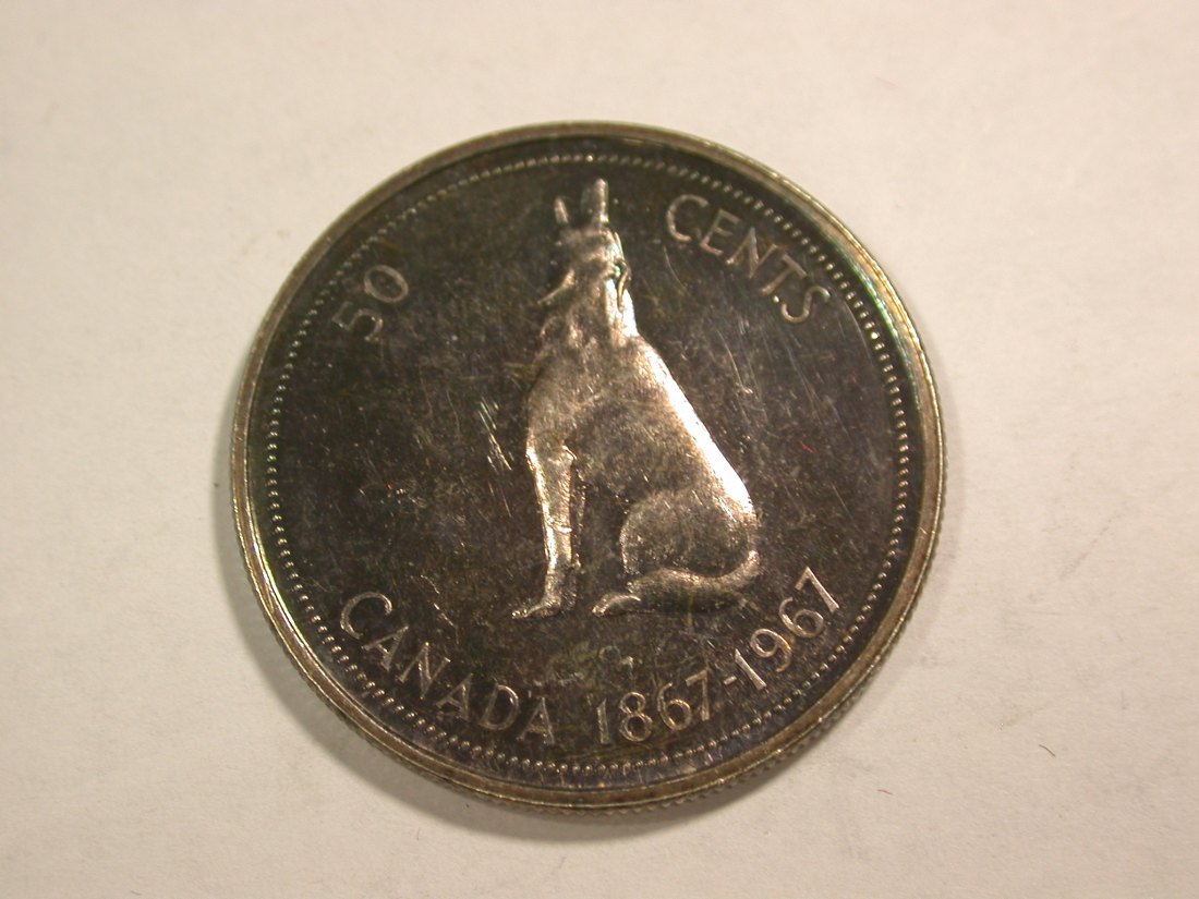  B27 Kanada Silber 50 Cents 1967 Timberwolf in PP berührt f.ST  Originalbilder   