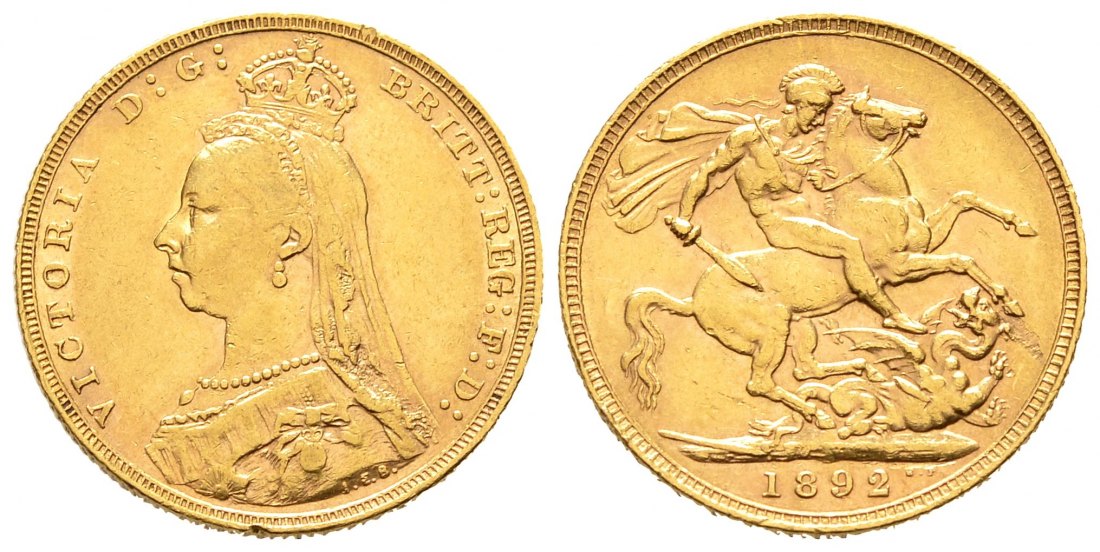 PEUS 8905 Grossbritannien 7,32 g Feingold. Victoria (1837 - 1901) Jubiläumsbüste mit Witwenschleier Sovereign GOLD 1892 Kratzer, Sehr schön