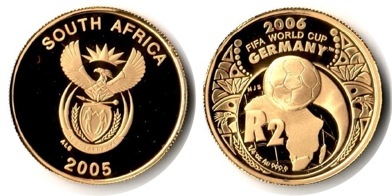 Süd-Afrika MM-Frankfurt Feingewicht: 6,74g Gold 2 Rand 2005 pp