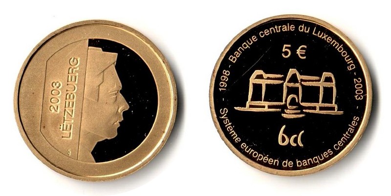 Luxemburg MM-Frankfurt  Feingewicht: 6,22g Gold 5 EURO (Gedenkmünze) 2003 PP
