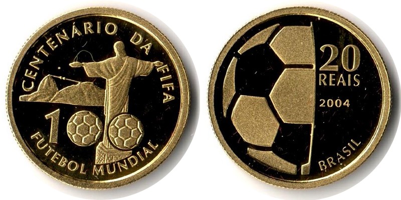 Brasilien MM-Frankfurt Feingewicht: 7,2g Gold 20 Reis 2004 pp