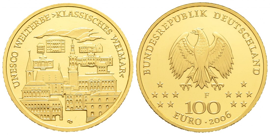 PEUS 8912 BRD 15,55 g Feingold. Weimar OHNE Etui + Zertifikat 100 Euro GOLD 2006 F Stuttgart Stempelglanz (in Kapsel)
