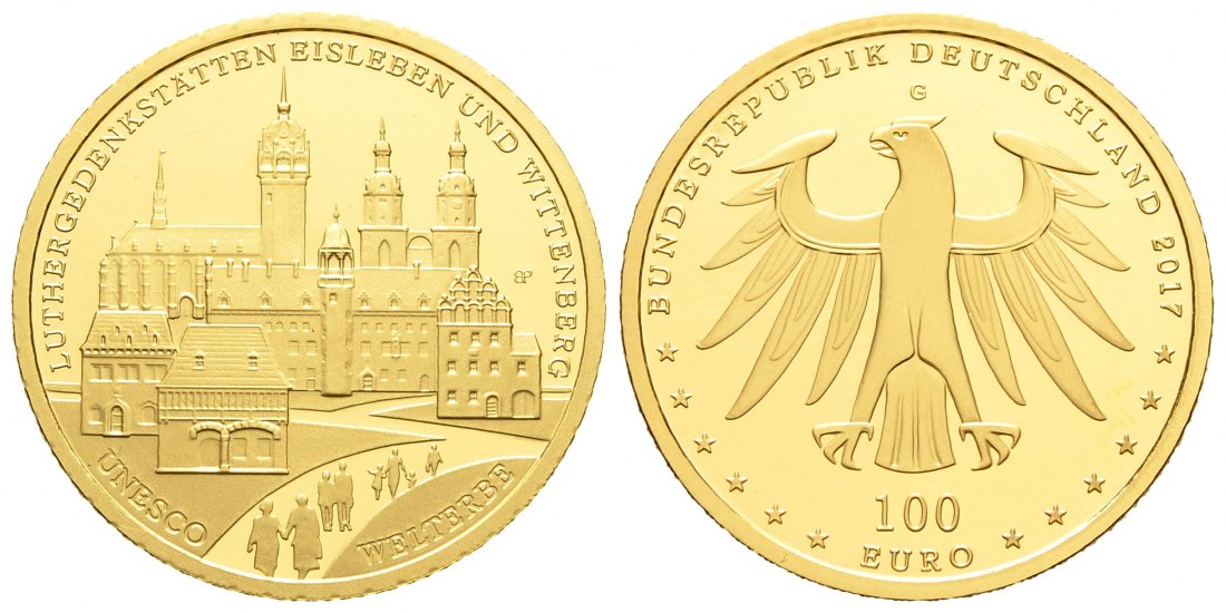 PEUS 8924 BRD 15,55 g Feingold. Wittenberg OHNE Etui + Zertifikat 100 Euro GOLD 2017 G Karlsruhe Stempelglanz (in Kapsel)