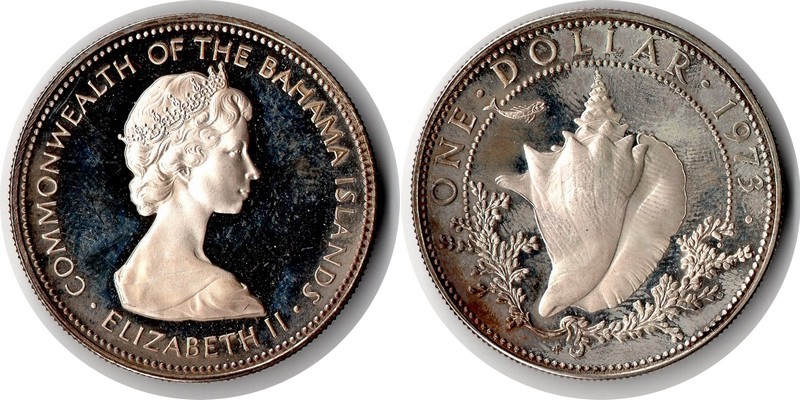  Bahamas   Dollar  1973  FM-Frankfurt  Feingewicht: 14,51g Silber  ss/vz   