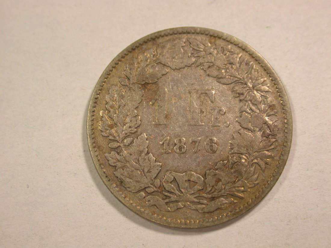  C03 Schweiz  1 Franken Silber 1876 in schön   Orginalbilder   
