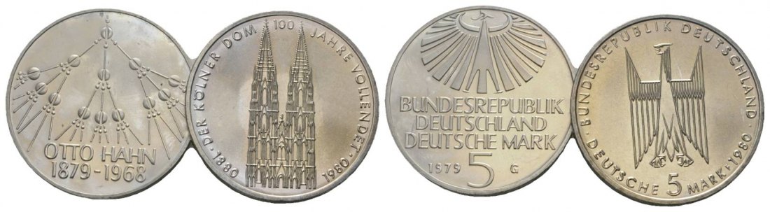  BRD Gedenkmünzen (2 Stück), 5 Mark 1979/1980   