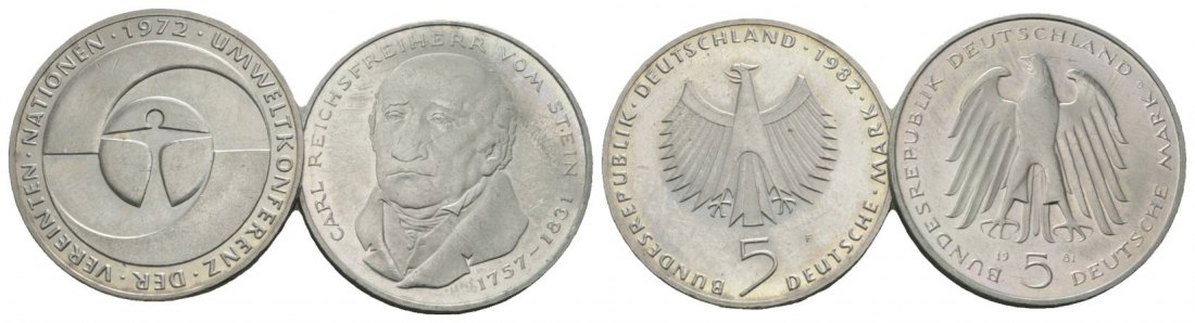  BRD Gedenkmünzen (2 Stück), 5 Mark 1982/1981   