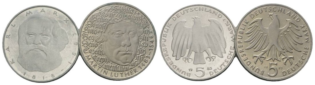  BRD Gedenkmünzen (2 Stück), 5 Mark 1983   