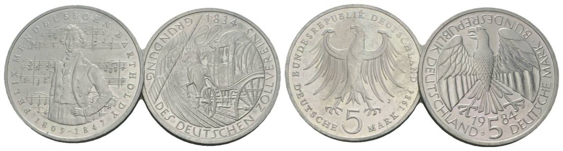  BRD Gedenkmünzen (2 Stück), 5 Mark 1984   