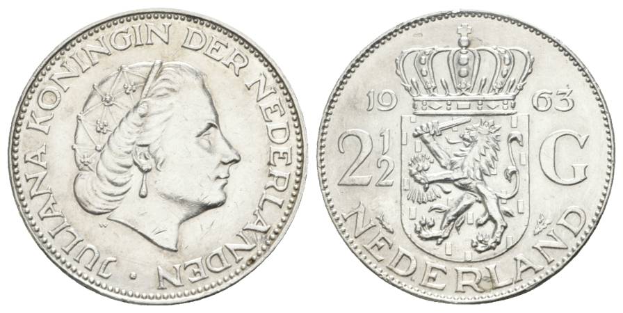  Niederlande, 2 1/2 Gulden 1963 AG   