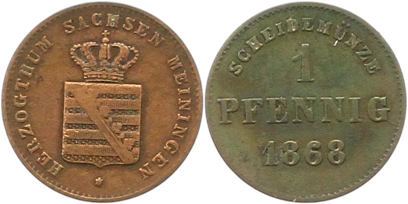  9538 Sachsen Meiningen 1 Pfennig 1868   