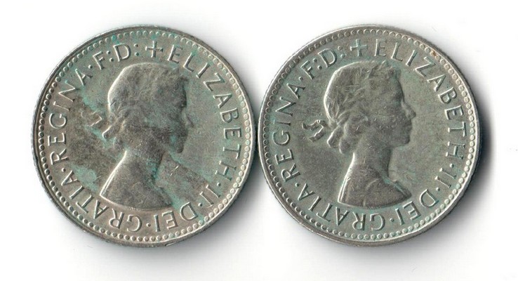  Australien  2x Schilling  1961/1963  FM-Frankfurt  Feingewicht: 2x 2,78g Silber  sehr schön   